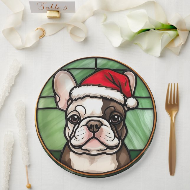 French Bulldog Stained Glass Christmas Paper Plate (Wedding)