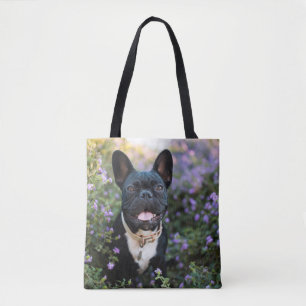 French Bulldog Stands in Flowers Tote Bag