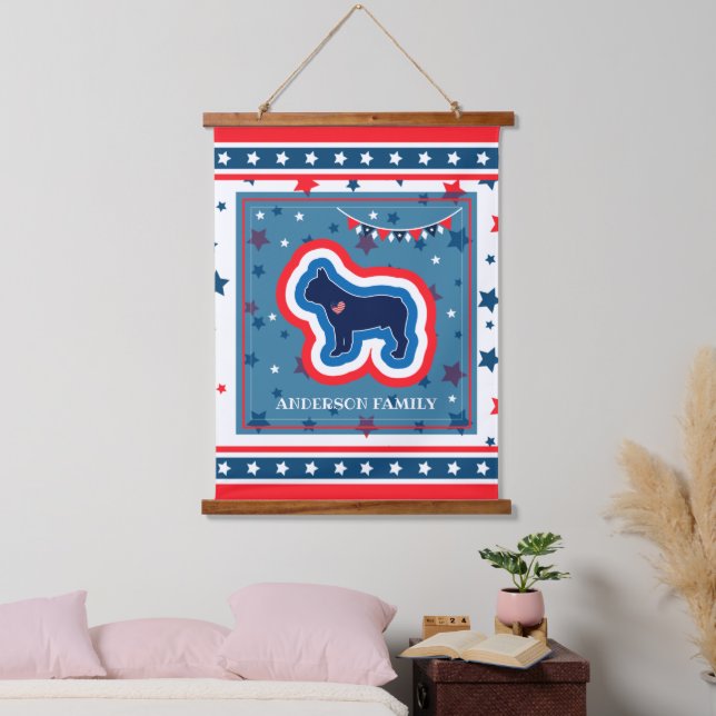 French Bulldog Stars Red White And Blue 4th July Hanging Tapestry (Bedroom)