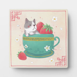 French Bulldog, Strawberries & Cup Illustration Plaque