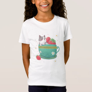 French Bulldog, Strawberries & Cup Illustration T-Shirt