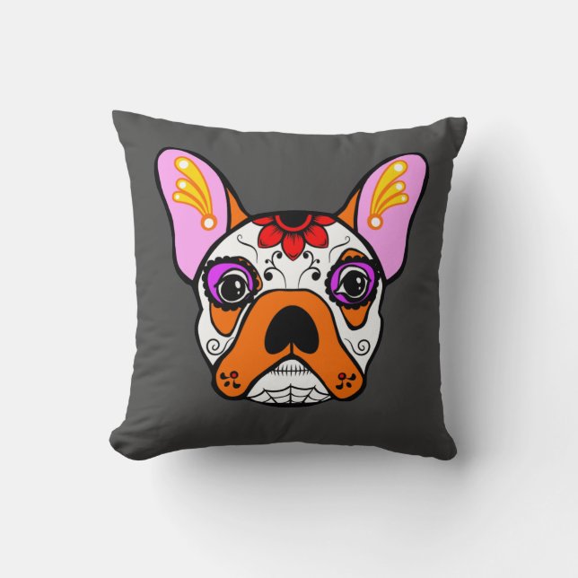 French Bulldog Sugar Skull Pillow (Front)