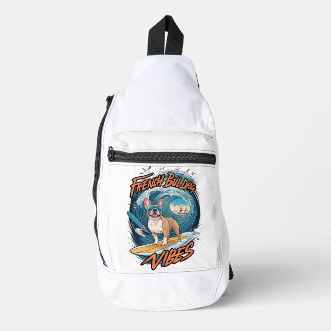 French Bulldog Surfing Frenchie Splash Sling Bag (Front)