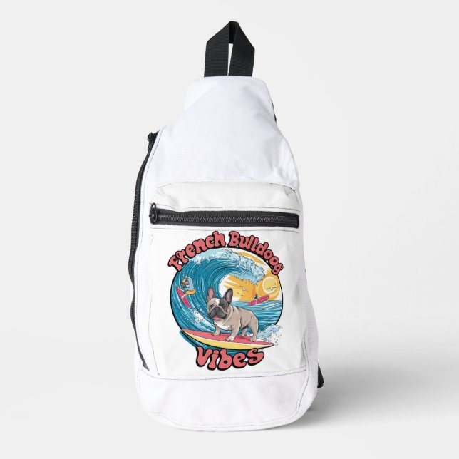 French Bulldog Surfing Tropical Wave Sling Bag (Front)