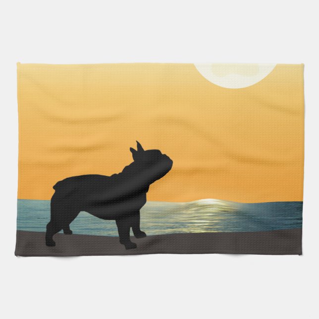 French Bulldog Surfside Sunset Tea Towel (Horizontal)
