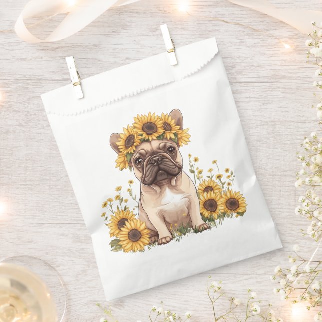 French Bulldog Surrounded By Sunflowers Favour Bags (Clipped)