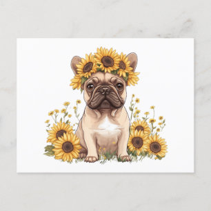 French Bulldog Surrounded By Sunflowers Holiday Postcard