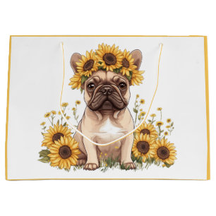 French Bulldog Surrounded By Sunflowers Large Gift Bag