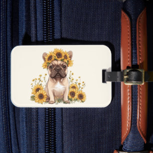 French Bulldog Surrounded By Sunflowers Luggage Tag