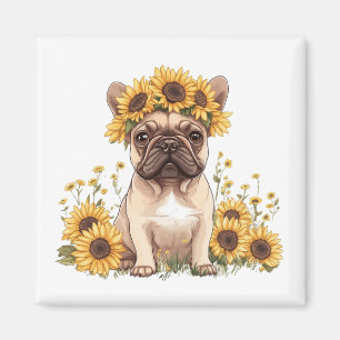 French Bulldog Surrounded By Sunflowers Magnet