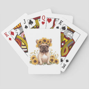 French Bulldog Surrounded By Sunflowers Playing Cards