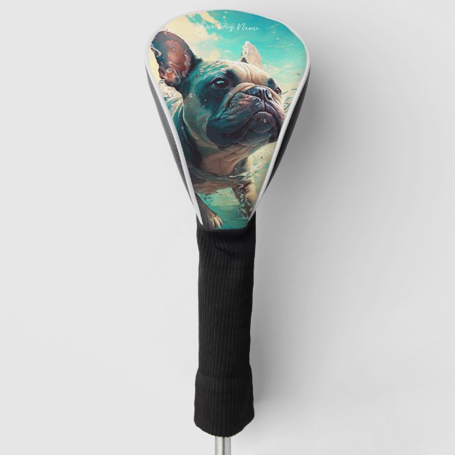 French Bulldog swimming in water 001 Golf Head Cover (Front)