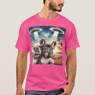 French Bulldog Taking A Selfie Ufo Frenchie Flying T-Shirt