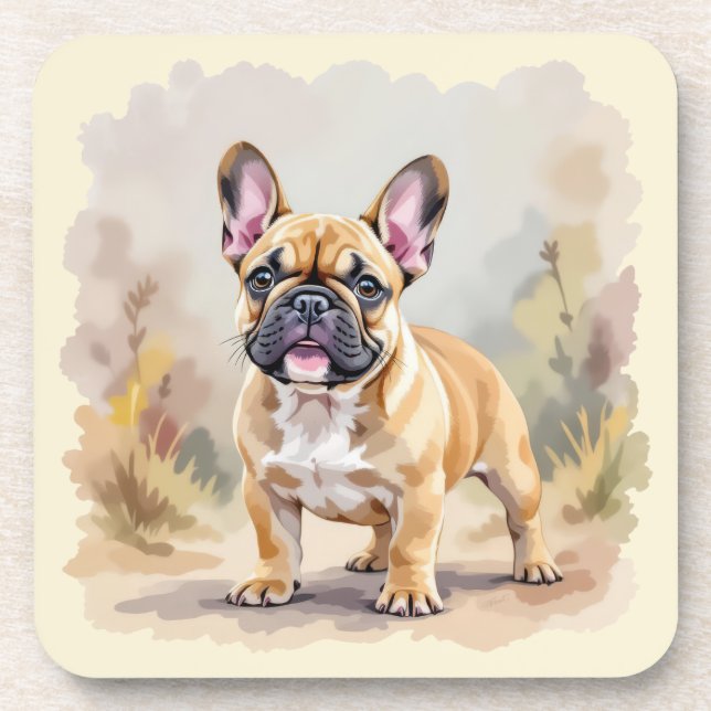 French Bulldog Tan Fawn-Colored Cute Frenchie Dog Coaster (Front)