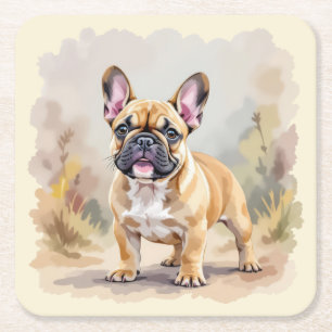 French Bulldog Tan Fawn-Coloured Cute Frenchie Dog Square Paper Coaster