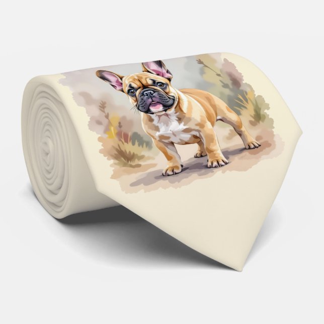 French Bulldog Tan Fawn-Coloured Cute Frenchie Dog Tie (Rolled)