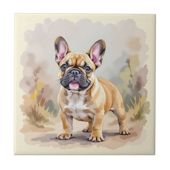 French Bulldog Tan Fawn-Coloured Cute Frenchie Dog Tile (Front)