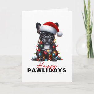 French Bulldog Tangled in Christmas Lights Custom Holiday Card