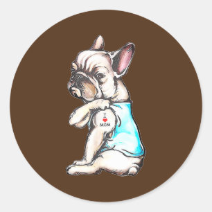 French Bulldog Tattoo I Love Mom Funny Dog Classic Round Sticker