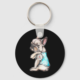 French Bulldog Tattoo I Love Mum Funny Dog Mothers Key Ring