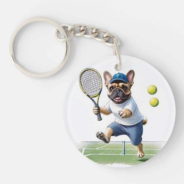 French Bulldog Tennis Father's Day Bulldog  Key Ring (Front)