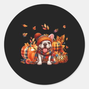 French Bulldog Thanksgiving Leopard Pumpkins Fall Classic Round Sticker