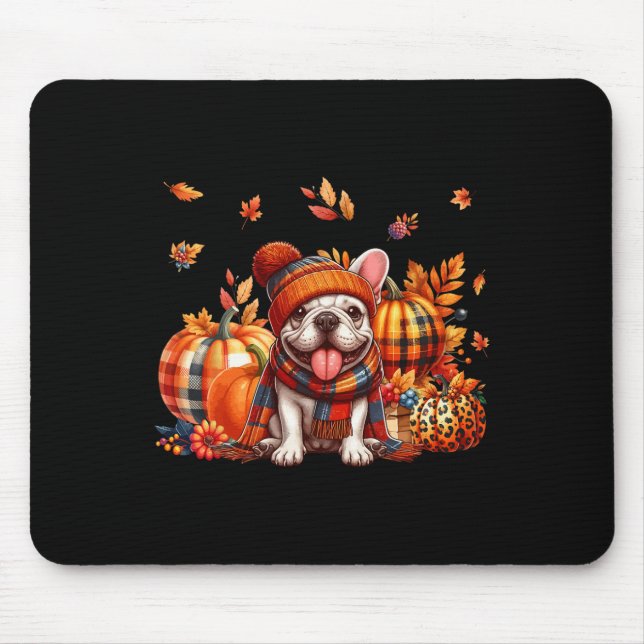 French Bulldog Thanksgiving Leopard Pumpkins Fall  Mouse Mat (Front)