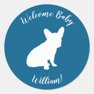 French Bulldog Theme Party - Baby Shower Blue Classic Round Sticker