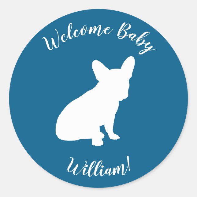 French Bulldog Theme Party - Baby Shower Blue Classic Round Sticker (Front)