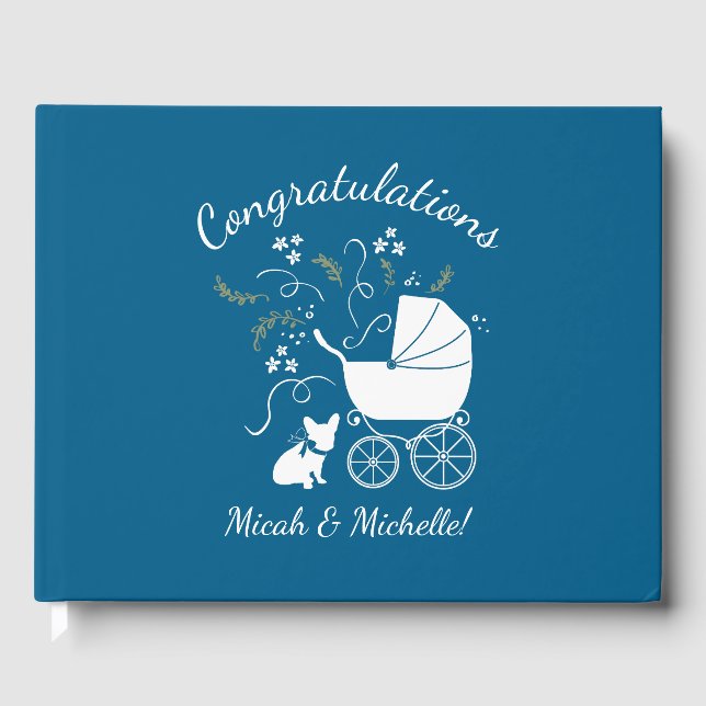 French Bulldog Theme Party - Baby Shower Blue Guest Book (Front)