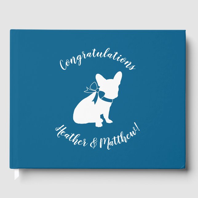 French Bulldog Theme Party - Baby Shower Blue Guest Book (Front)