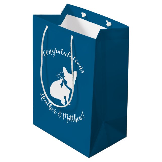 French Bulldog Theme Party - Baby Shower Blue Medium Gift Bag (Back Angled)