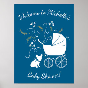 French Bulldog Theme Party - Baby Shower Blue Poster