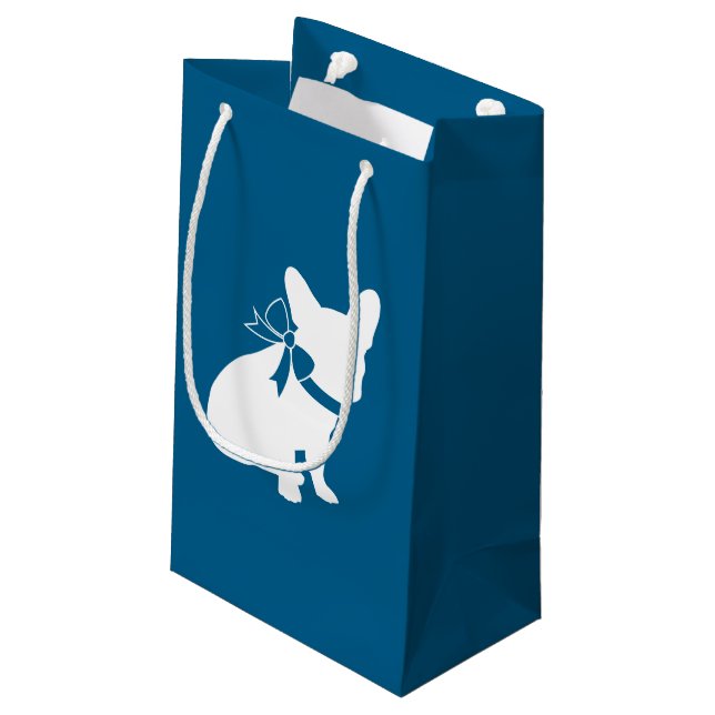 French Bulldog Theme Party - Baby Shower Blue Small Gift Bag (Back Angled)