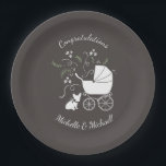 French Bulldog Theme Party - Baby Shower Neutral Paper Plate<br><div class="desc">Include the big brother or sister fur baby in the celebration with this adorable French Bulldog baby shower design! Perfect for a Frenchie lover with a baby on the way. The Frenchy is next to an adorable vintage carriage. The chalkboard grey background makes it perfect for a gender neutral or...</div>