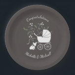French Bulldog Theme Party - Baby Shower Neutral Paper Plate<br><div class="desc">Include the big brother or sister fur baby in the celebration with this adorable French Bulldog baby shower design! Perfect for a Frenchie lover with a baby on the way. The Frenchy is next to an adorable vintage carriage. The chalkboard grey background makes it perfect for a gender neutral or...</div>