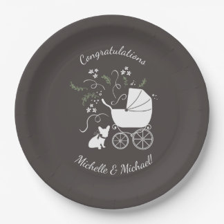 French Bulldog Theme Party - Baby Shower Neutral Paper Plate