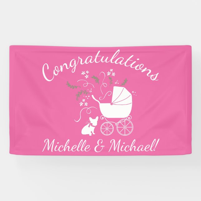 French Bulldog Theme Party - Baby Shower Pink Banner (Horizontal)