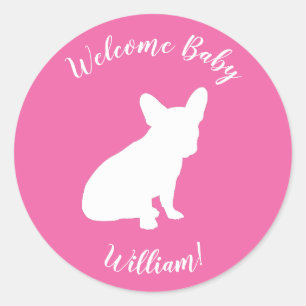 French Bulldog Theme Party - Baby Shower Pink Classic Round Sticker