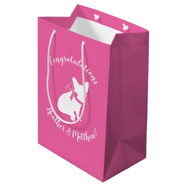 French Bulldog Theme Party - Baby Shower Pink Medium Gift Bag (Back Angled)