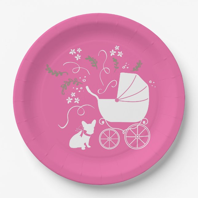 French Bulldog Theme Party - Baby Shower Pink Paper Plate (Front)