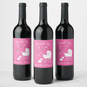 French Bulldog Theme Party - Baby Shower Pink Wine Label