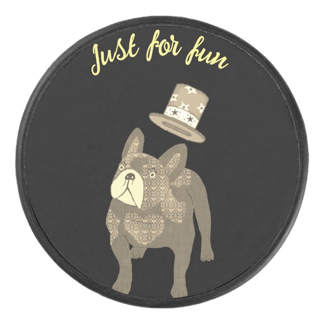 French Bulldog Top Hat New Year's Hockey Puck (Front)