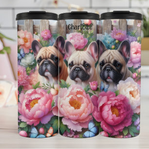 French Bulldog Trio: Floral, Butterfly Charm Thermal Tumbler