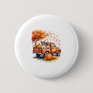 French Bulldog Truck Pumpkin Autumn Fall Leaves Th 6 Cm Round Badge