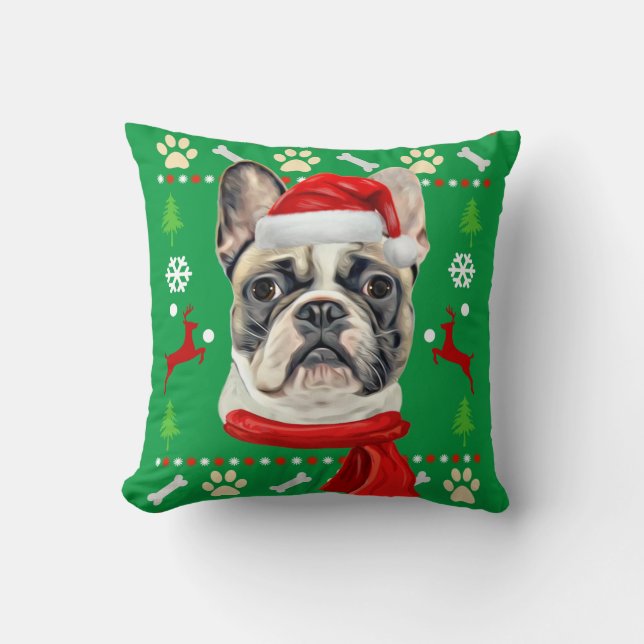 French Bulldog Ugly Christmas Cushion (Front)