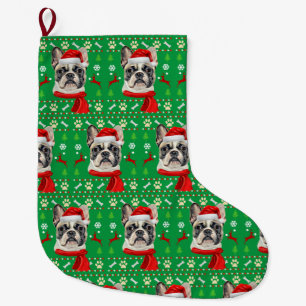 French Bulldog Ugly Christmas Large Christmas Stocking