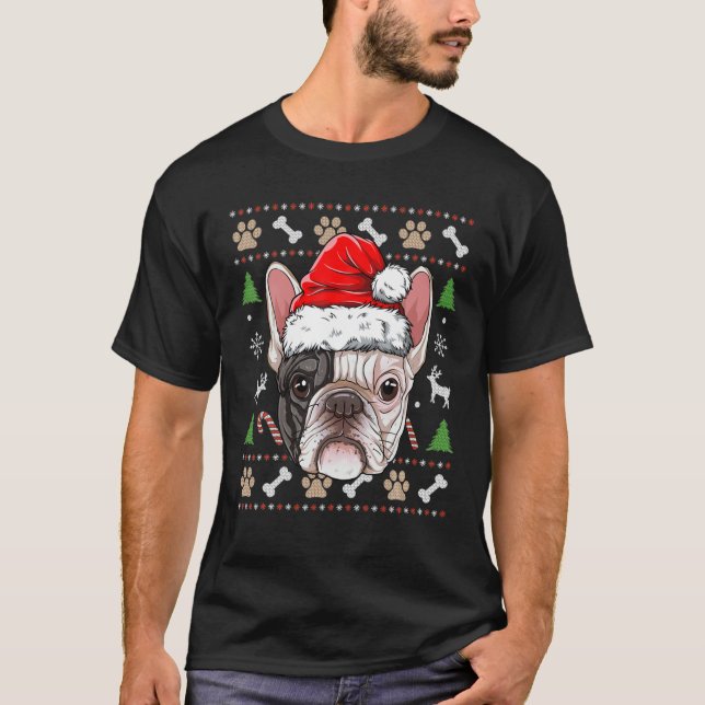 French Bulldog Ugly Christmas Santa Hat Xmas Dog B T-Shirt (Front)
