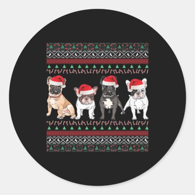 French Bulldog Ugly Christmas Sweater Essential T- Classic Round Sticker (Front)
