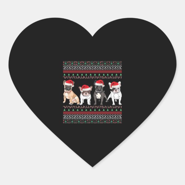 French Bulldog Ugly Christmas Sweater Essential T- Heart Sticker (Front)